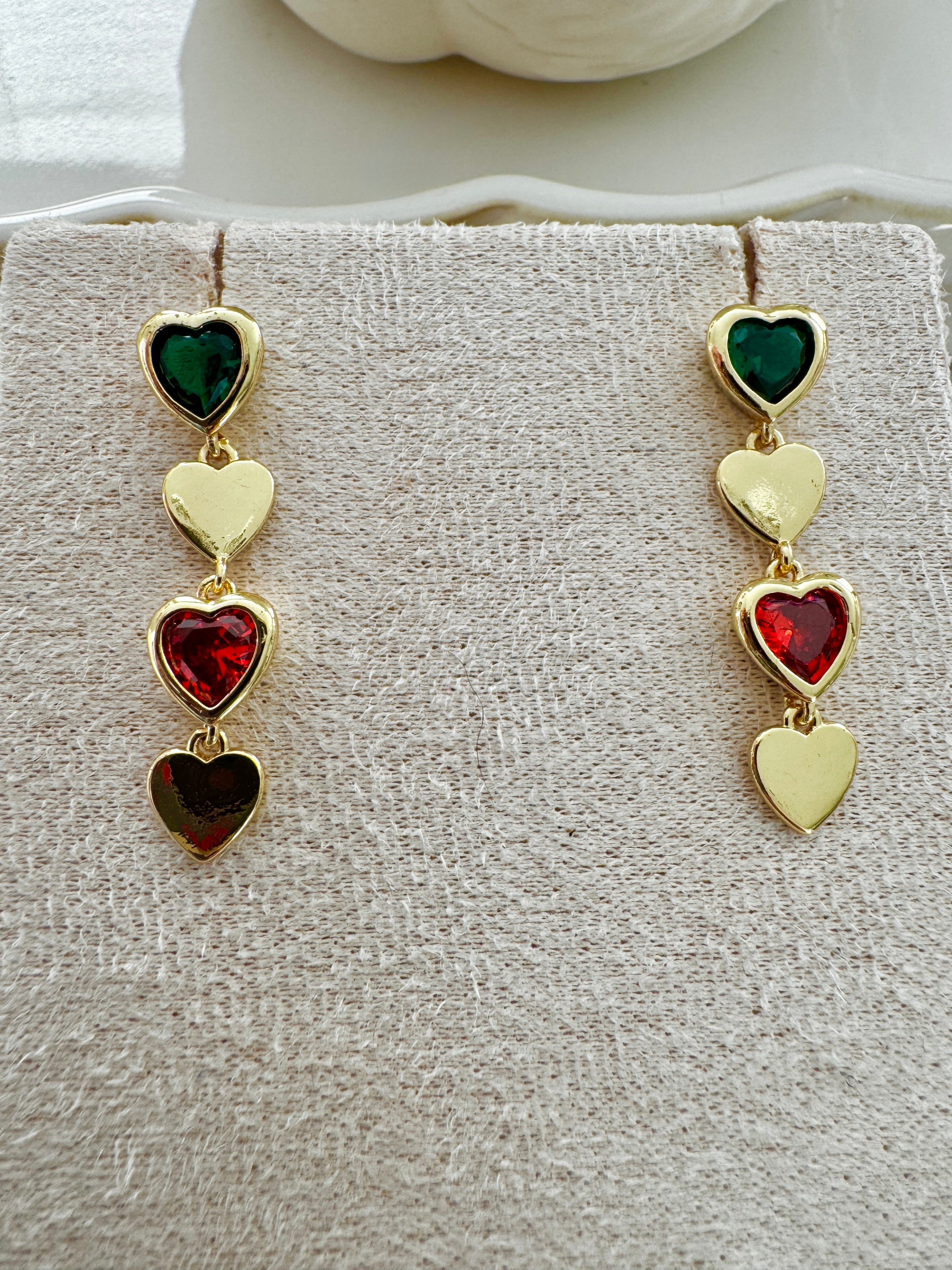 Heart earrings red and green